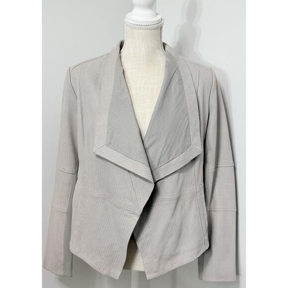 G. I. L. I. Leather Jacket Open Front Drape Cascading Blazer Taupe Gray GILI 6 - Picture 1 of 3